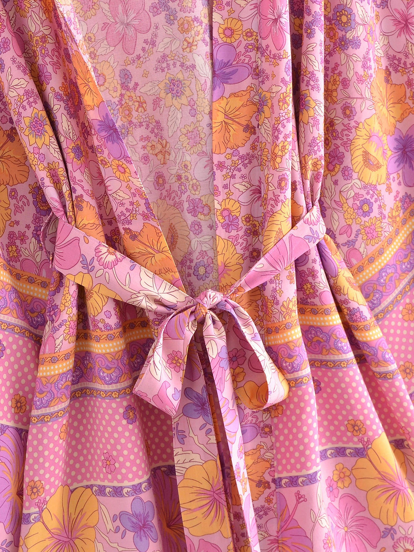 Pink Hibiscus Boho Floral Print Short Robe