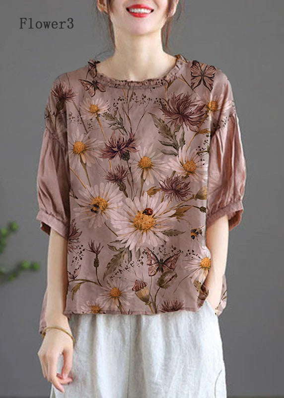 Modern Pink Regular Embroideried Summer Floral Half Sleeve