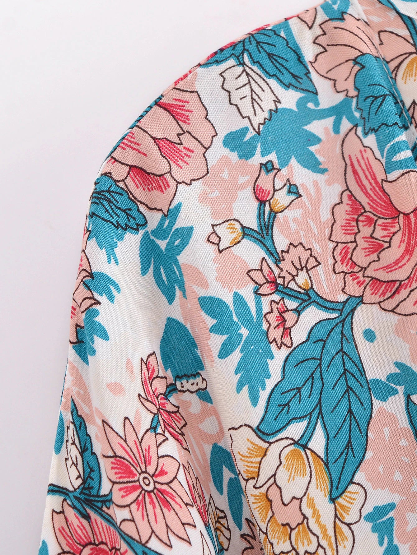 Ivory Sapphire Boho Floral Print Short Robe