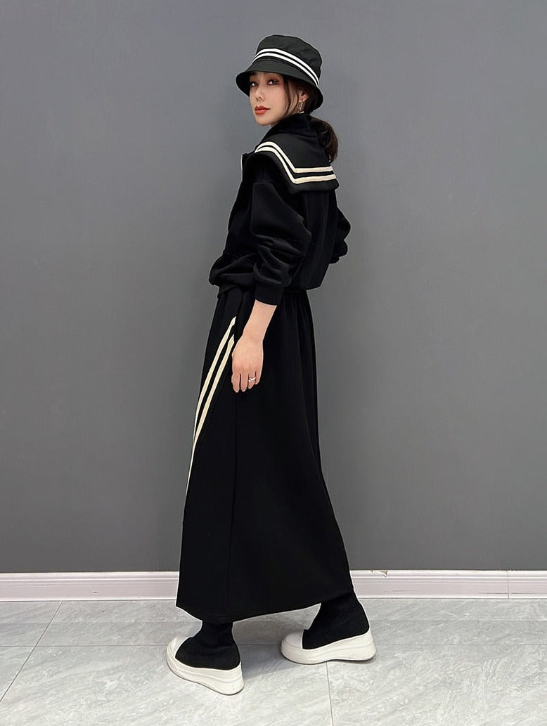 Ella Luxe Oversized Collar Top & Elastic Waist Skirt 2-Piece Set