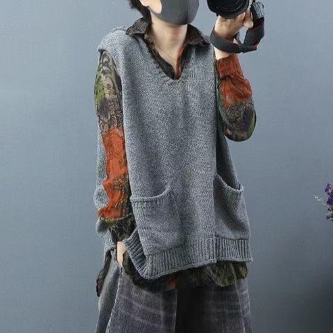 2021 New Loose Large Size Literary Hooded Knit Waistcoat Sweater Coat