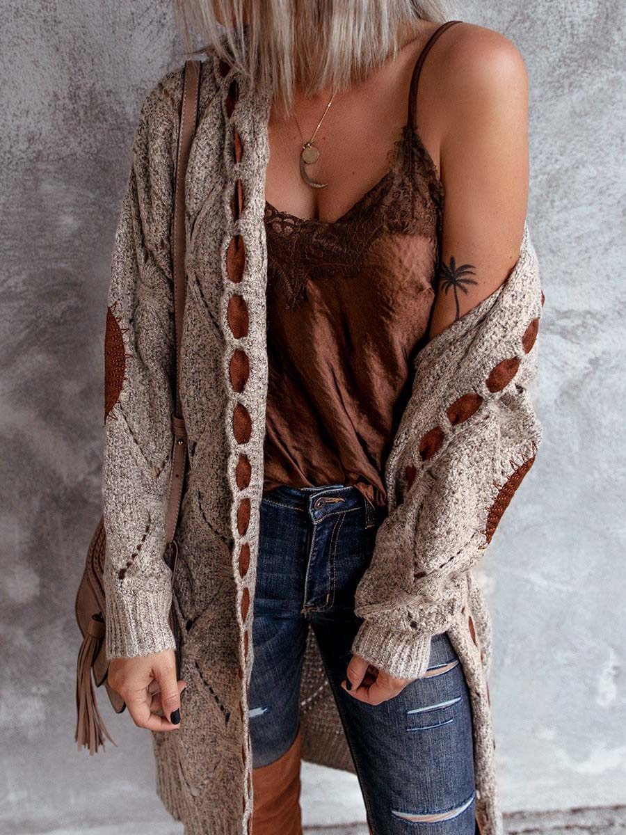 Women'S Caramel Brown Stitching Cardigan