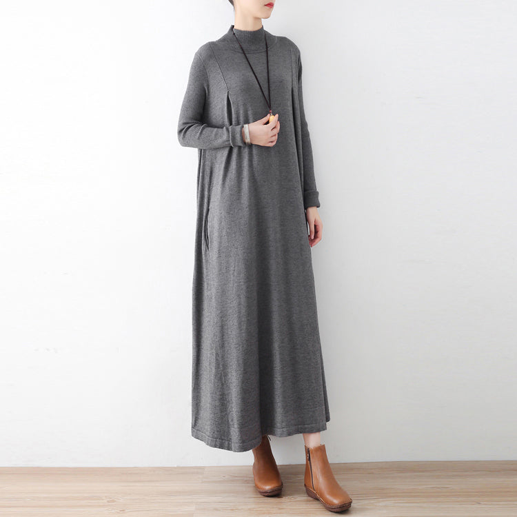 2021 winter gray knit maxi dresses elegant warm woolen dresses caftans gown