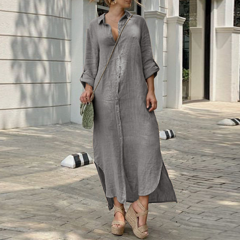 2023 New Cotton Linen Shirt Cotton Linen Button Dress