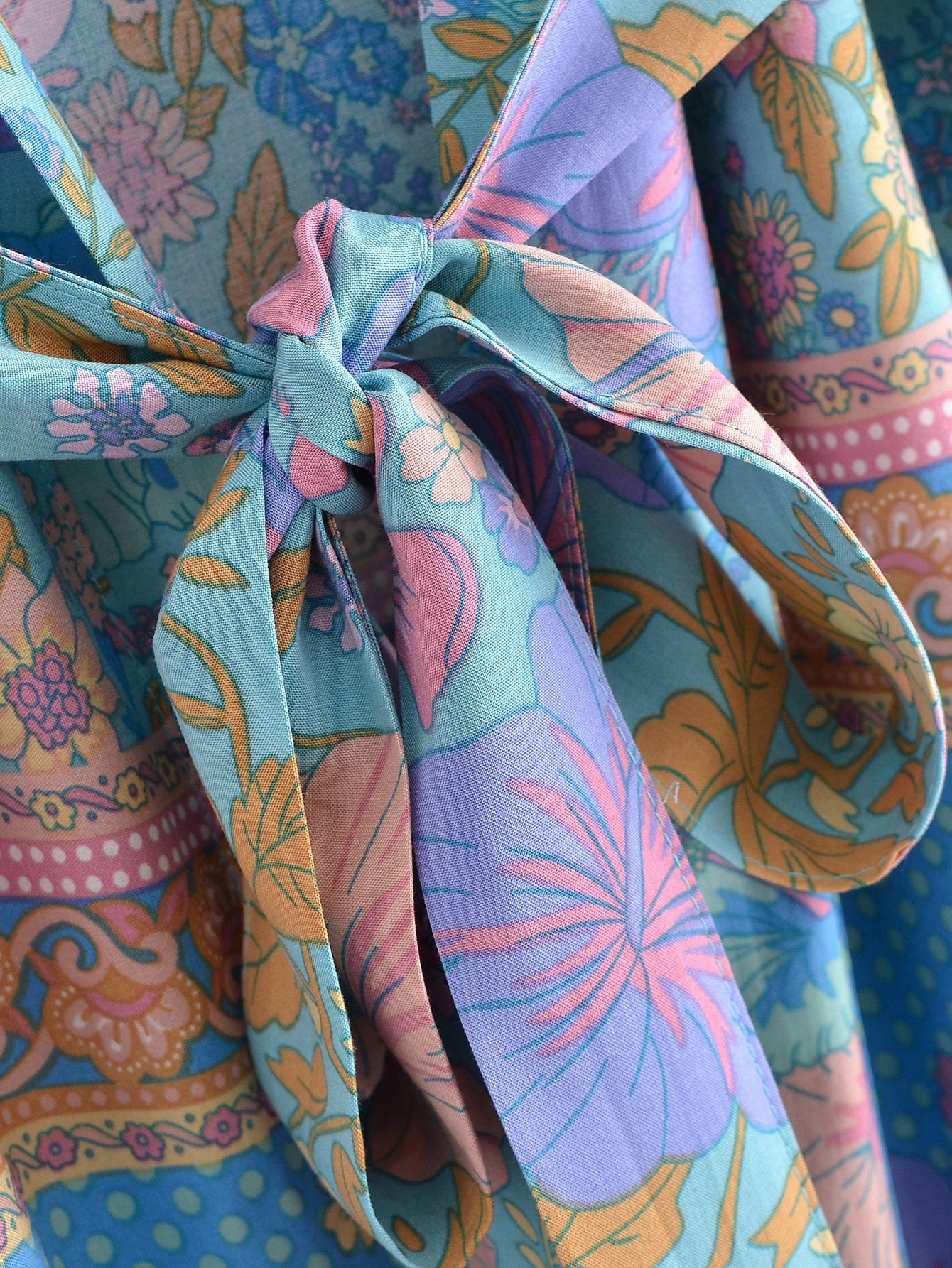 Blue Hibiscus Boho Floral Print Short Robe