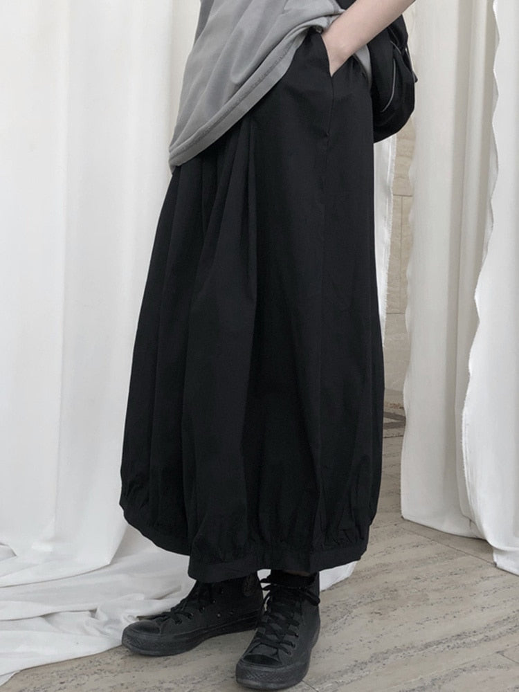 Classic Comfort Black Wide Leg Elastic Waist Pants