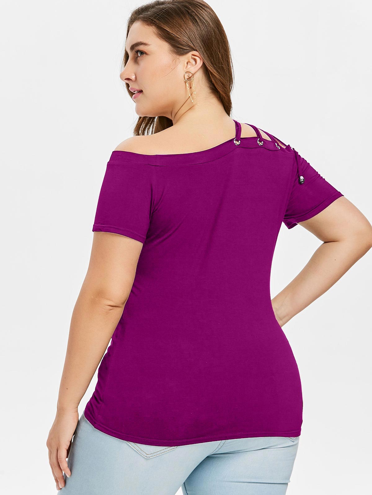 Plus Size Off The Shoulder Strappy Women T-shirt