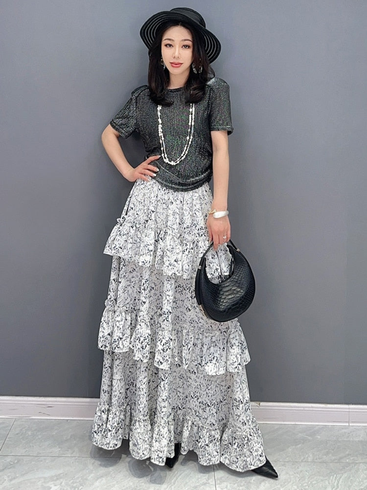 Clara Chic Top & Layered Skirt 2-Set Piece