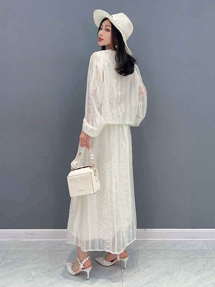 Celine Mesh Puff Sleeves Top & Skirt 2-Piece Set