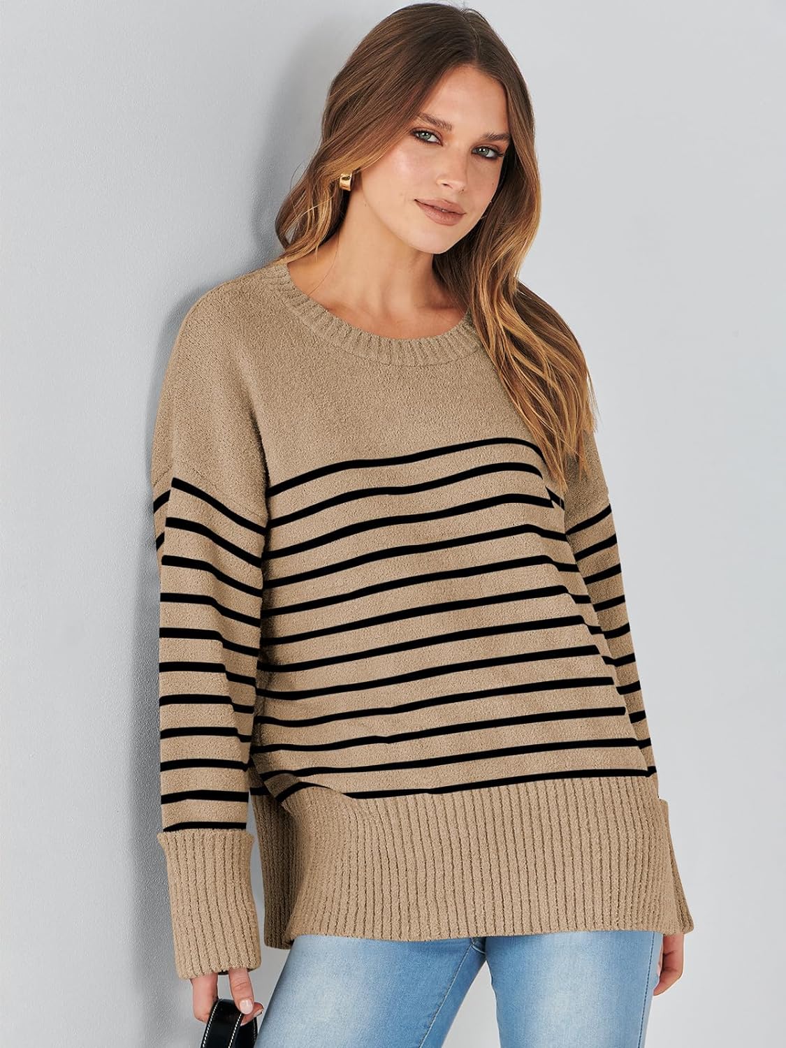 Women's Crewneck Long Sleeve Oversized Fuzzy Knit Chunky Warm Pullover Sweater Top