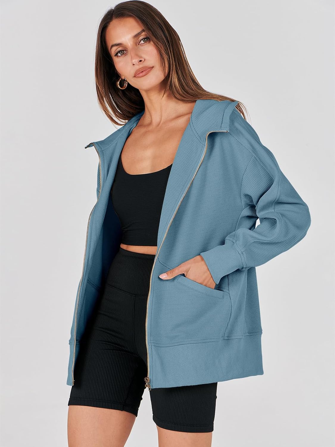 Waffle Knit Casual Jackets Outerwear