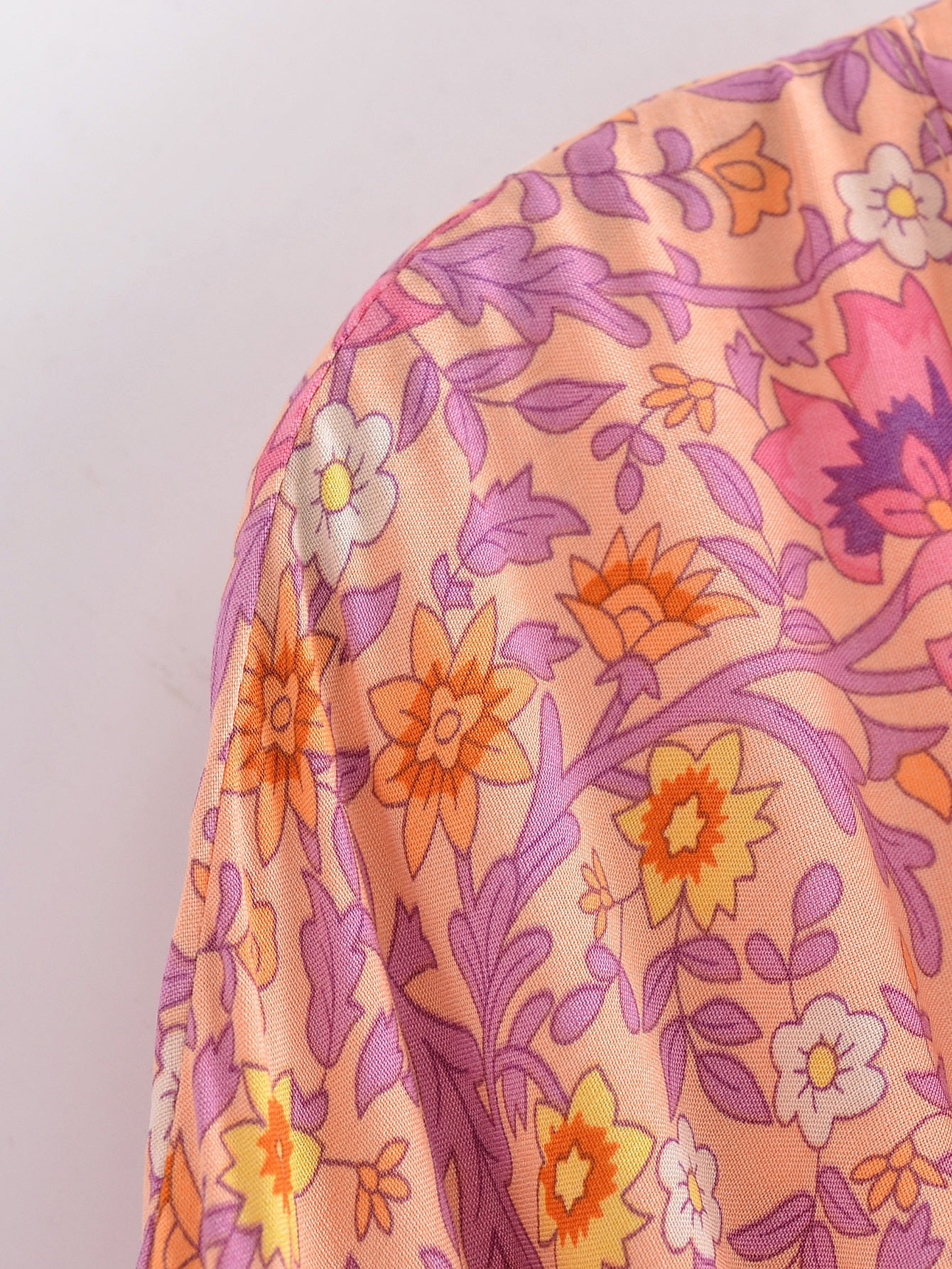 Sweet Orange Boho Floral Print Short Robe