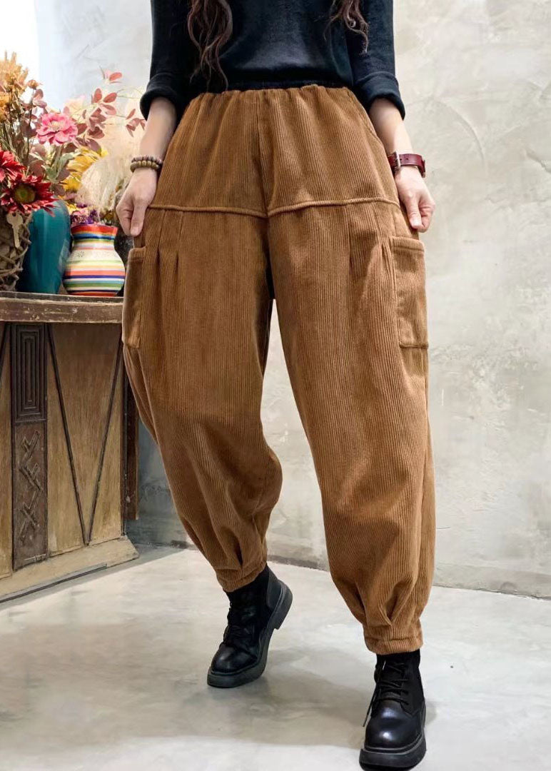 Organic Caramel Corduroy Pockets Warm Harem Winter Pants