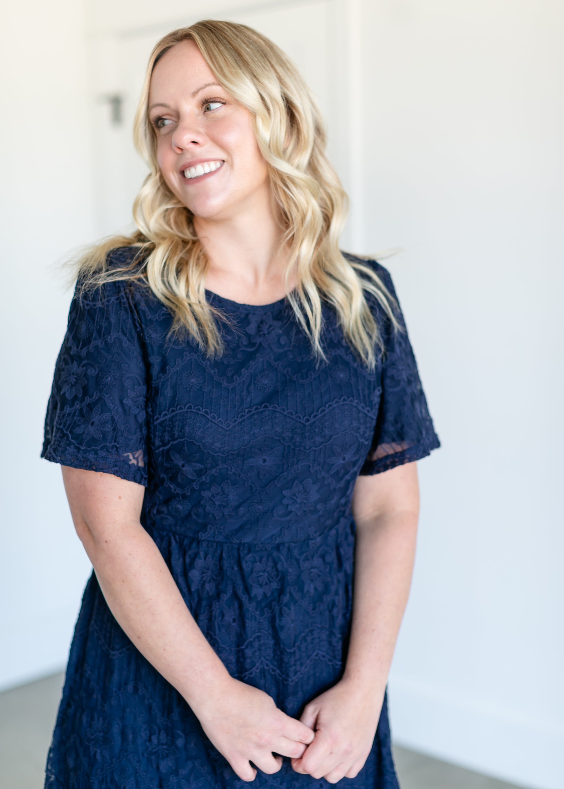 Embroidered Lace Midi Dress