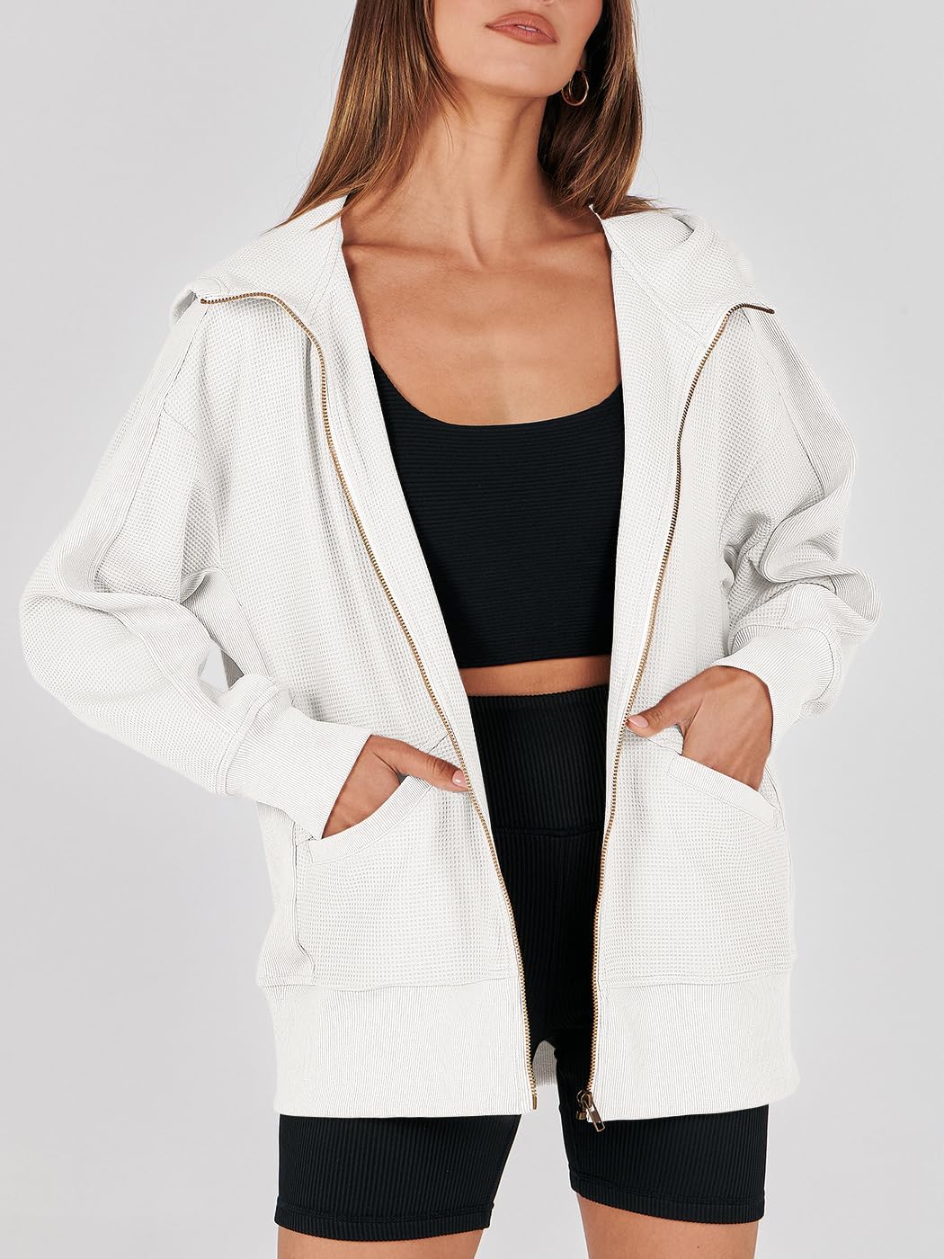 Waffle Knit Casual Jackets Outerwear