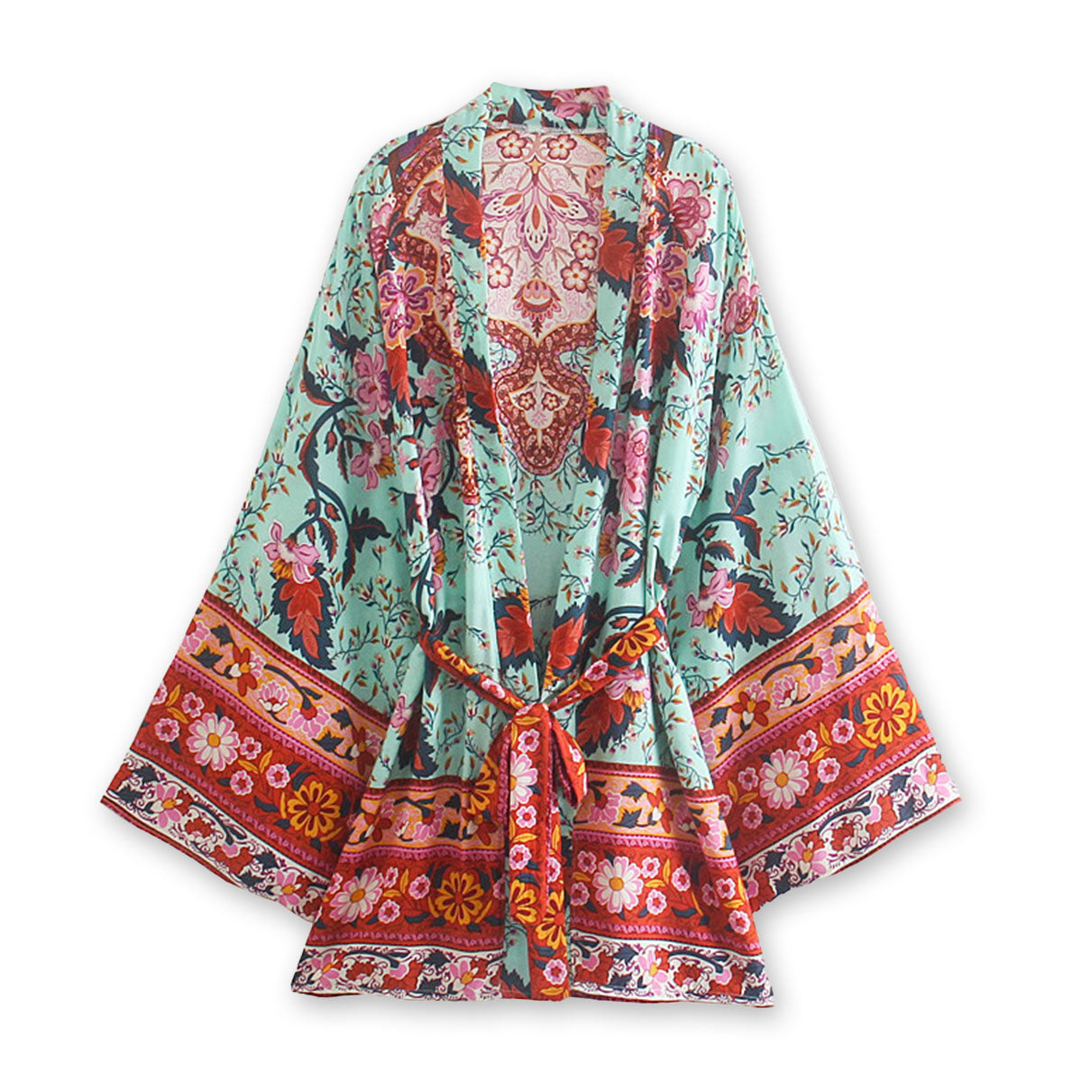 Teal Tropics Boho Floral Print Short Robe