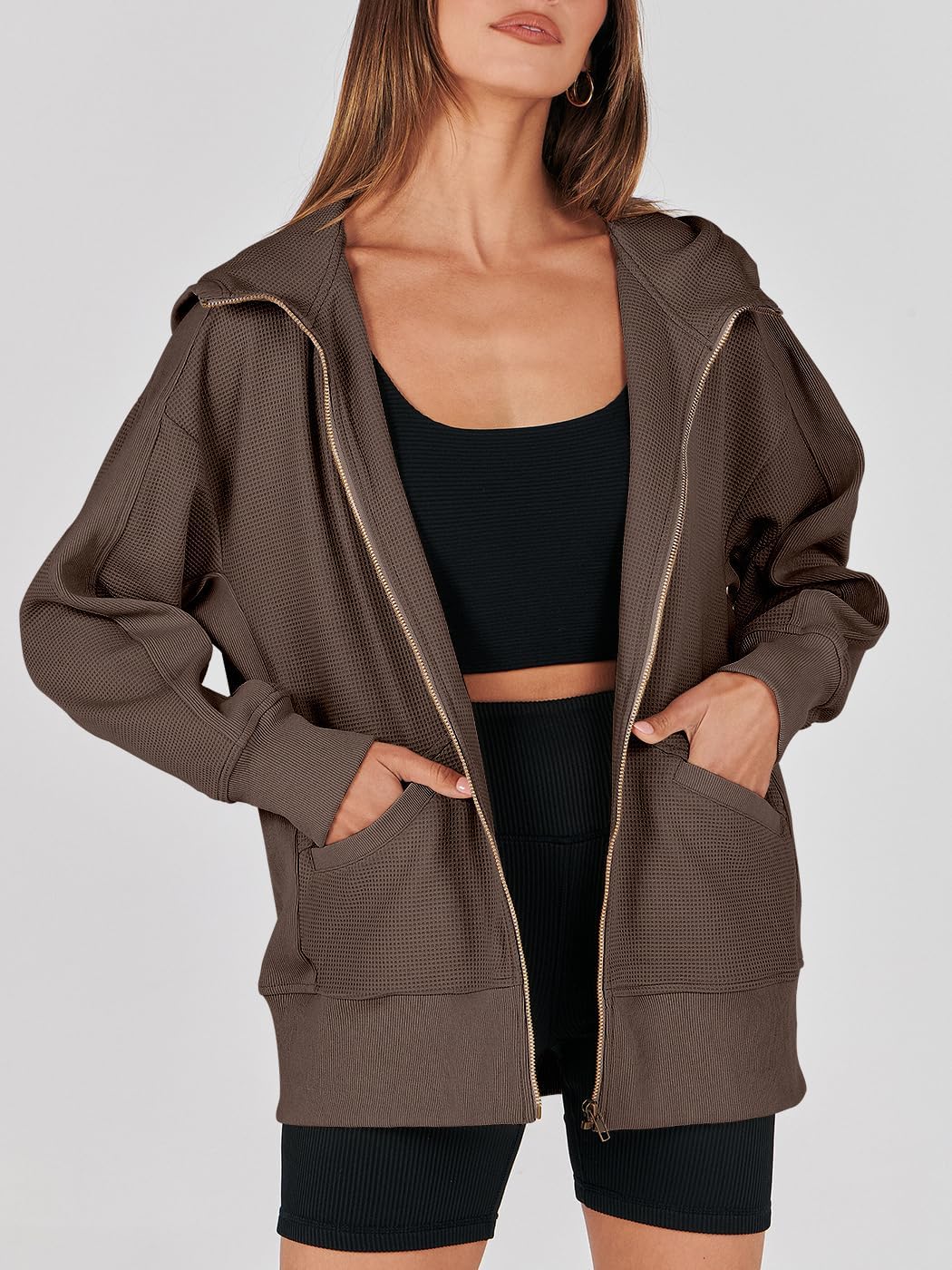 Waffle Knit Casual Jackets Outerwear