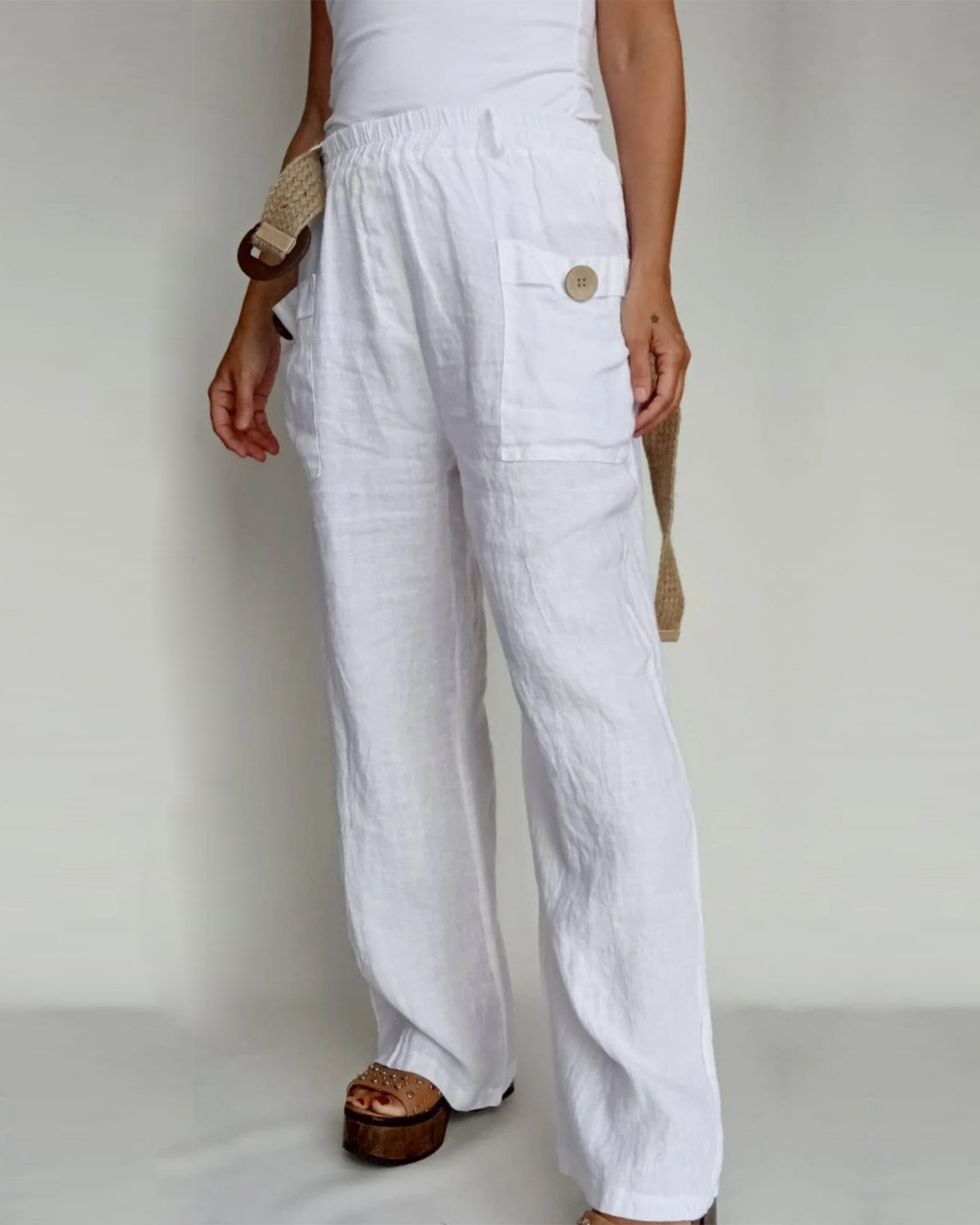 Loose cotton and linen casual pants home harem trousers