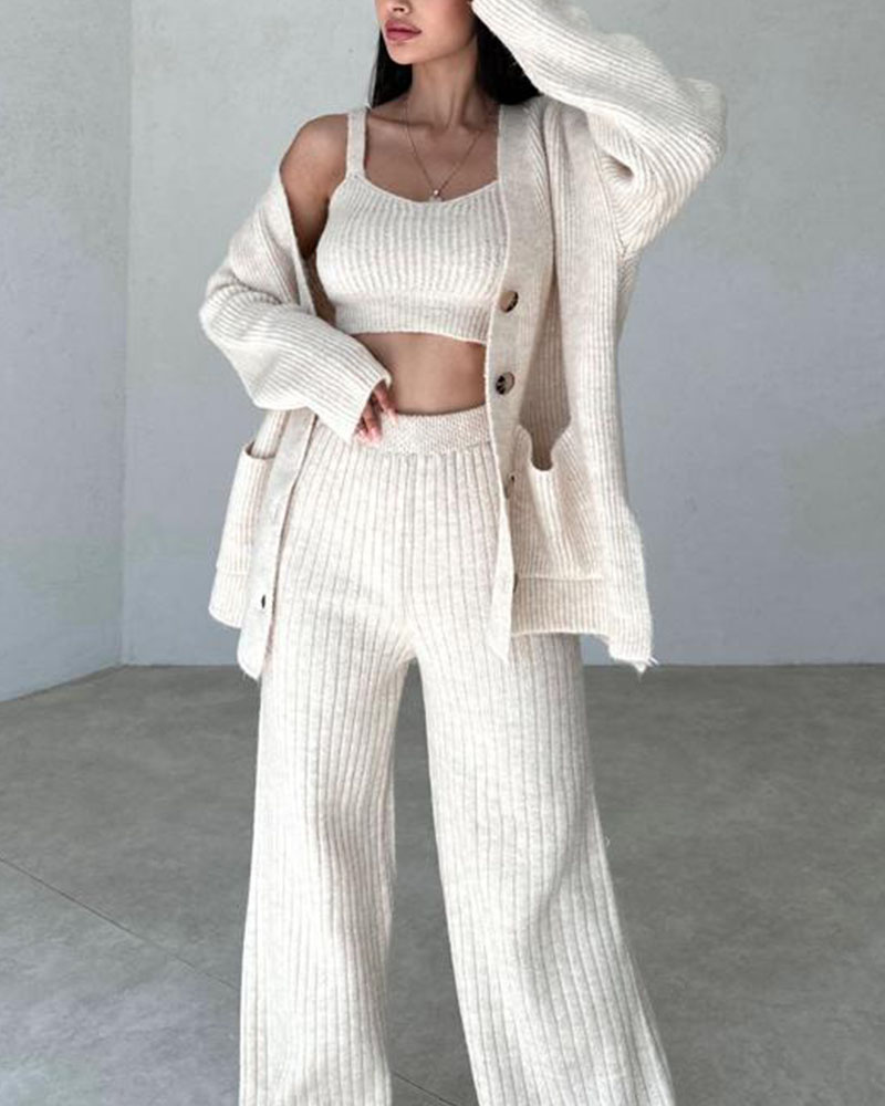 Casual minimalist style knitted three-piece set