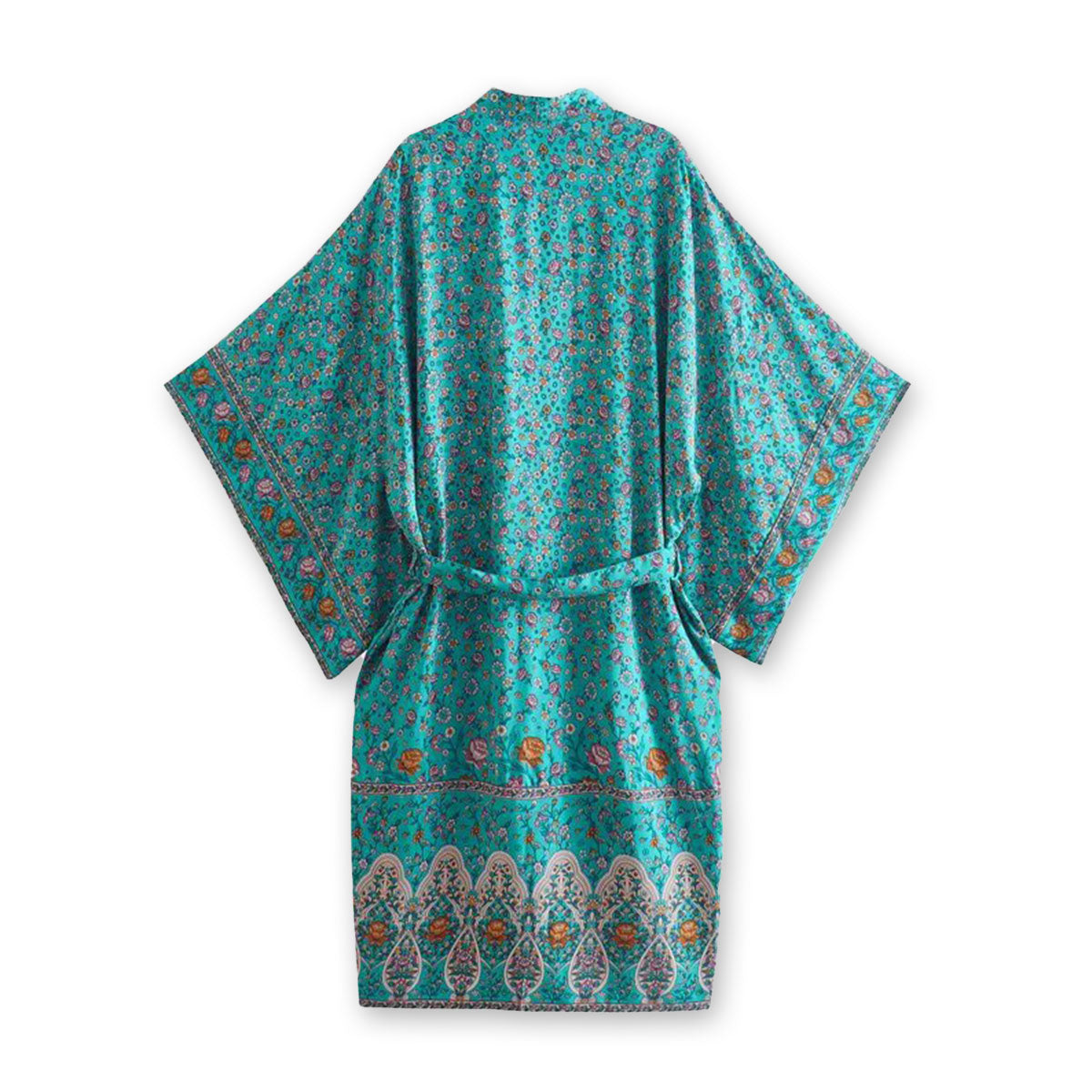 Turquoise Rose Boho Floral Print Midi Robe