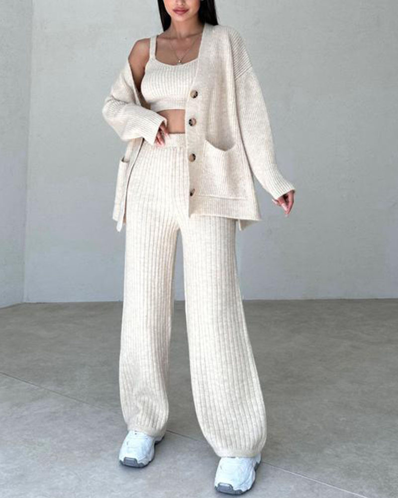 Casual minimalist style knitted three-piece set