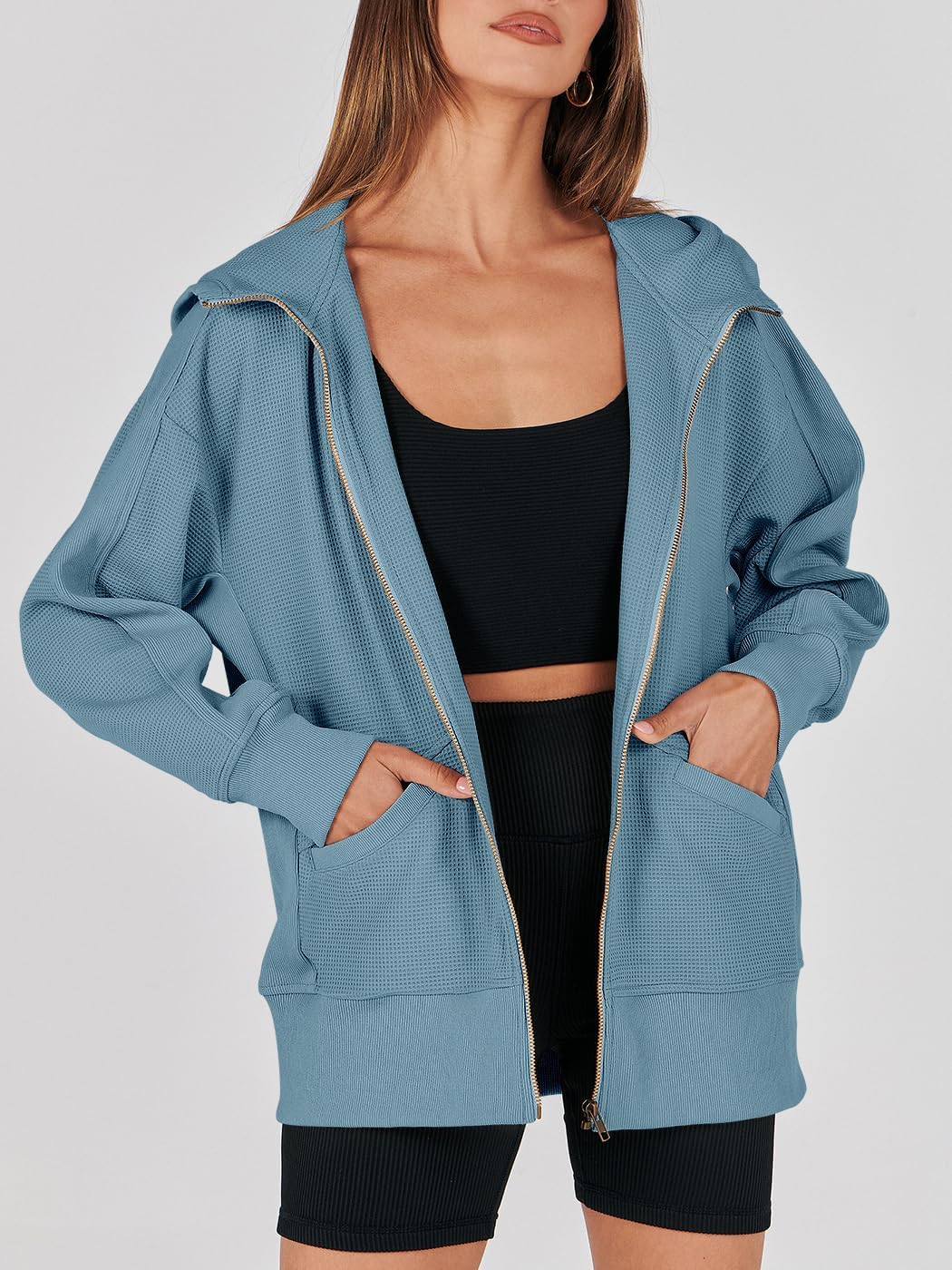 Waffle Knit Casual Jackets Outerwear