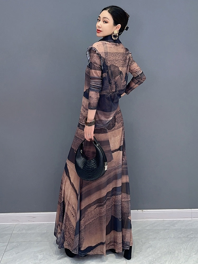 Stylish Chic Lightweight V-Neck Top & Long Skirt Set