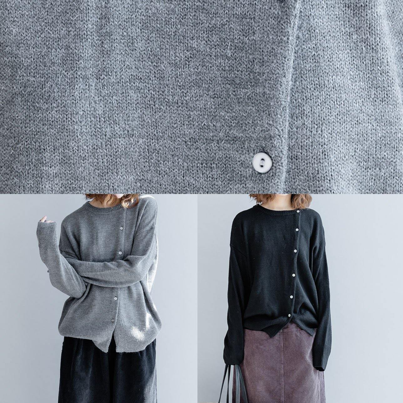 Cute o neck black knitwear plus size clothing pockets knit blouse