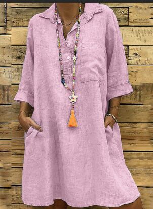 Women's Loose Three Quarter Sleeve Shirt Collar Dress