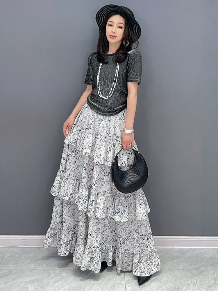 Clara Chic Top & Layered Skirt 2-Set Piece