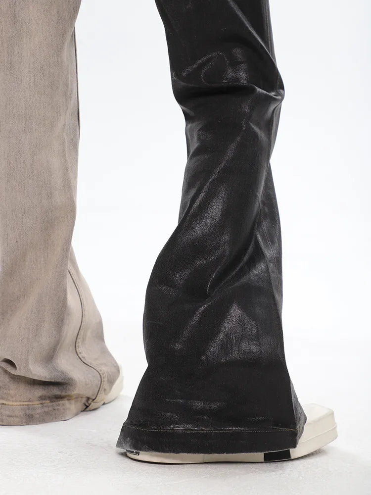 Black and Washed Denim Retro Twist Irregular Jeans