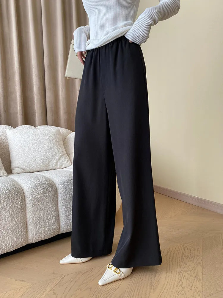 Luxury Elastic Waist Trousers Wide Leg Elegance