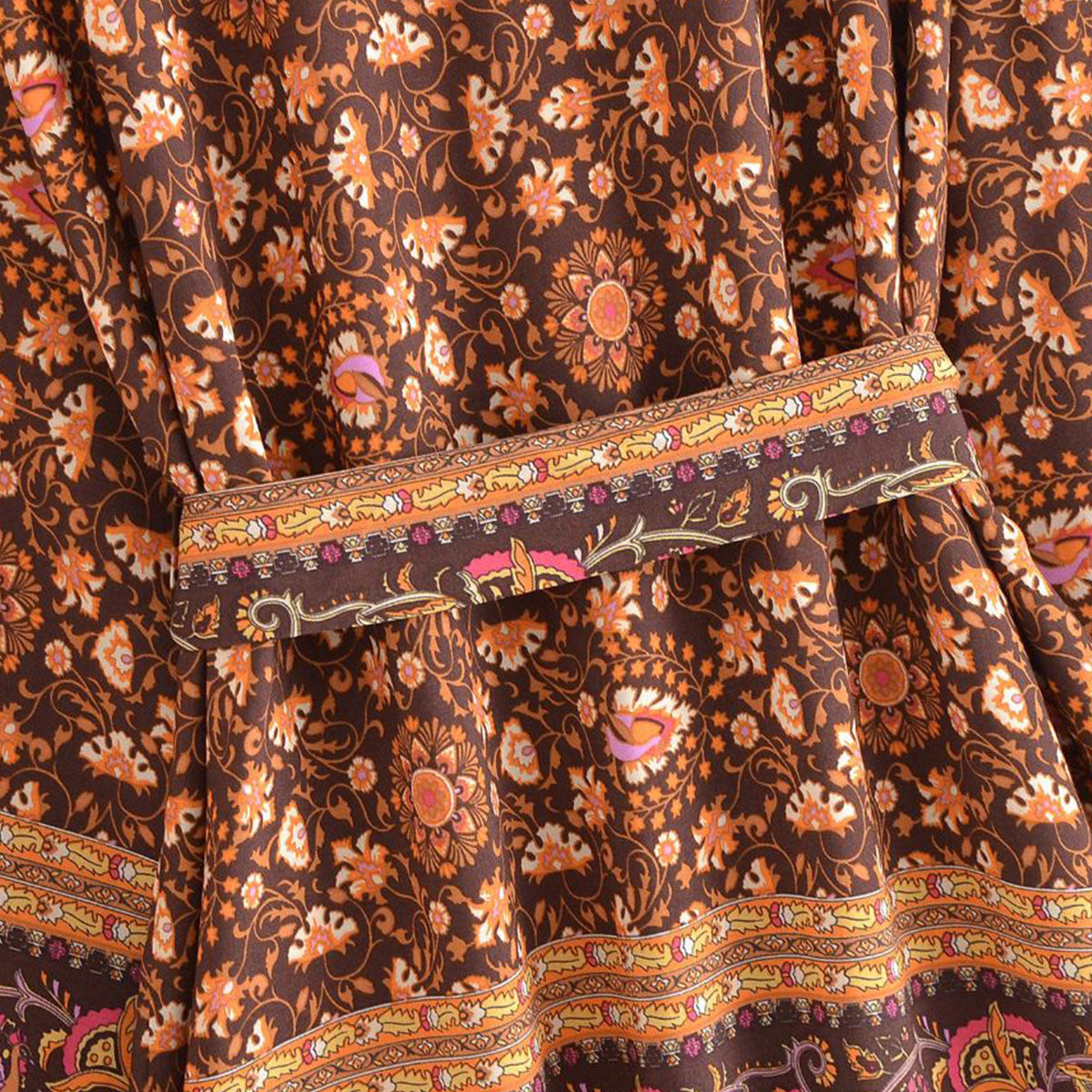 Espresso Brown Boho Floral Print Short Robe