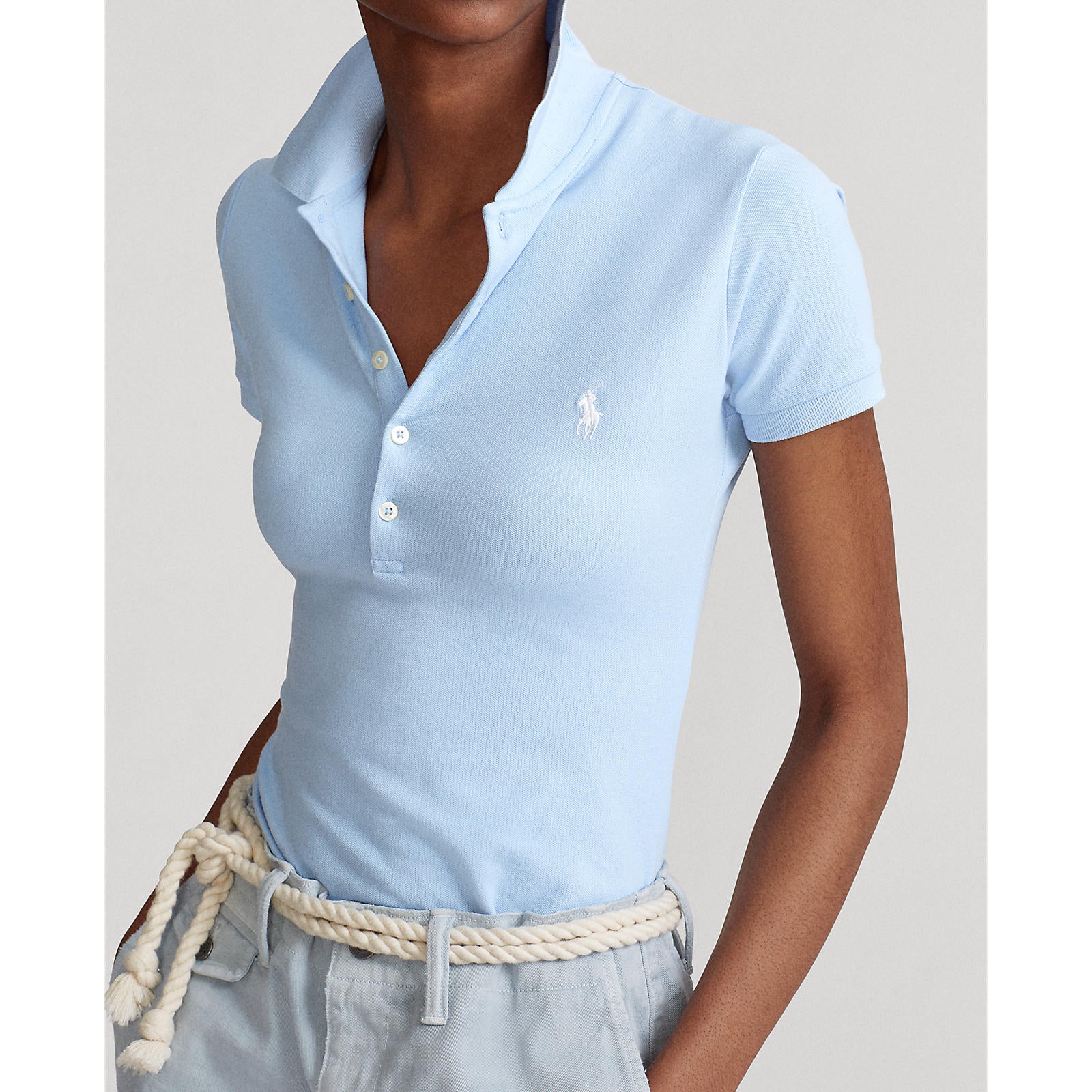 Slim Fit Stretch Polo - Pale Blue