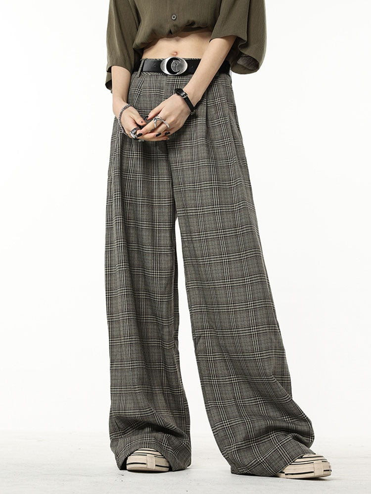 Fashionable Casual Retro Plaid Wide Leg Pants