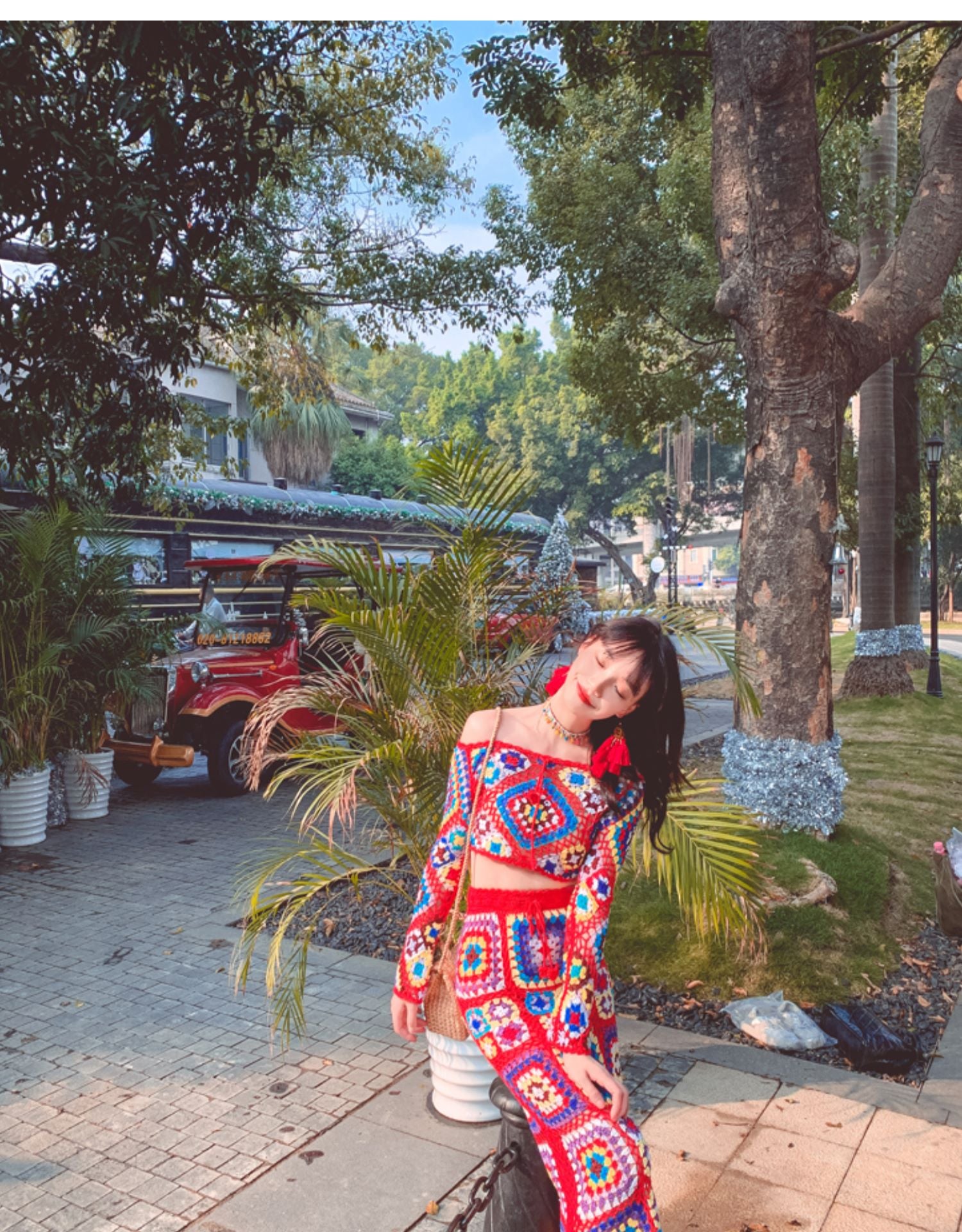 Handmade See Through Knit Crop Top & Midi Skirt 2-Piece Set