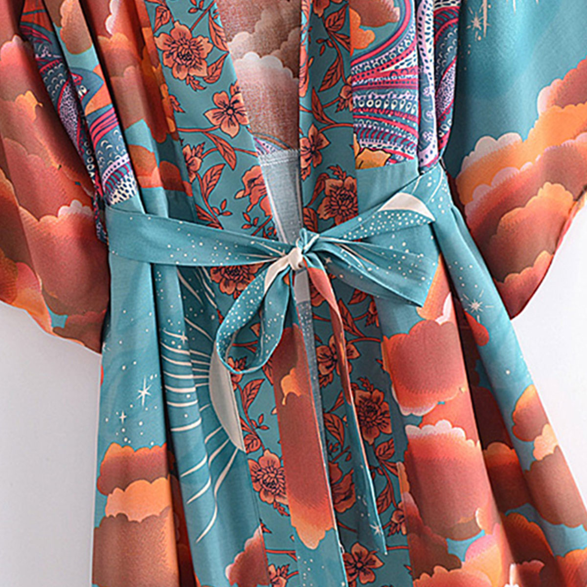 Moonstruck Teal Goddess Boho Kimono Maxi Robe