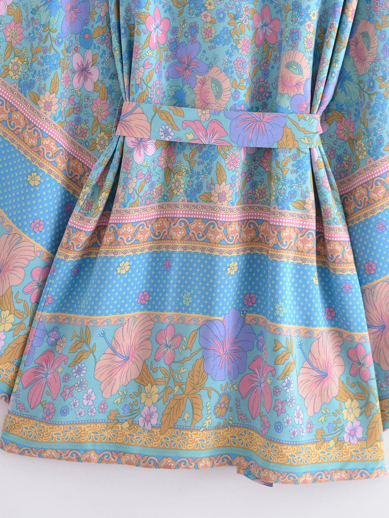 Blue Hibiscus Boho Floral Print Short Robe