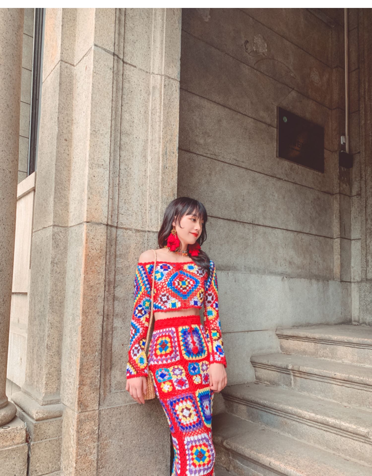 Handmade See Through Knit Crop Top & Midi Skirt 2-Piece Set