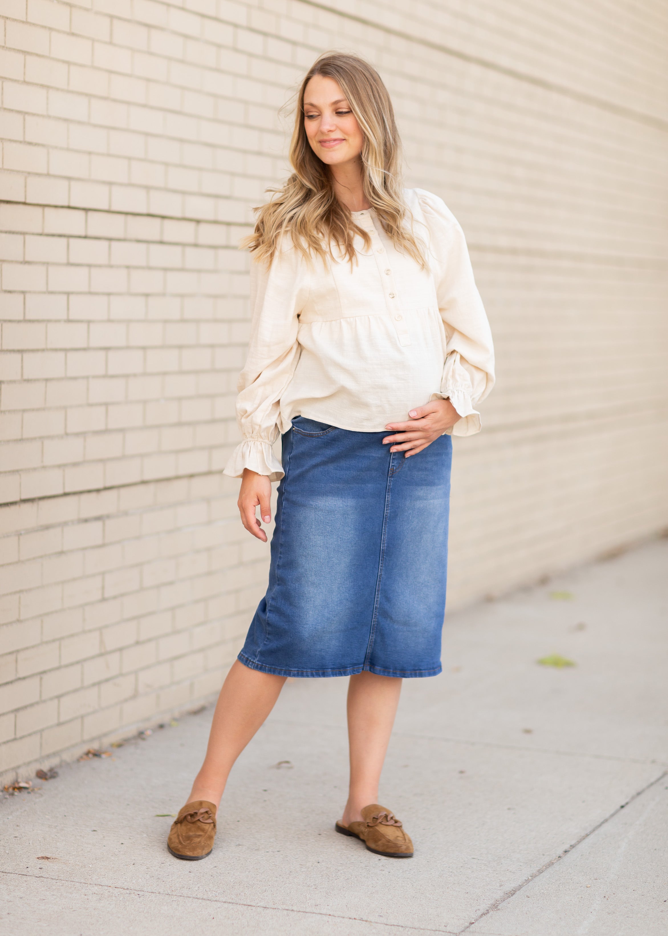 Remi Maternity Denim Midi Skirt