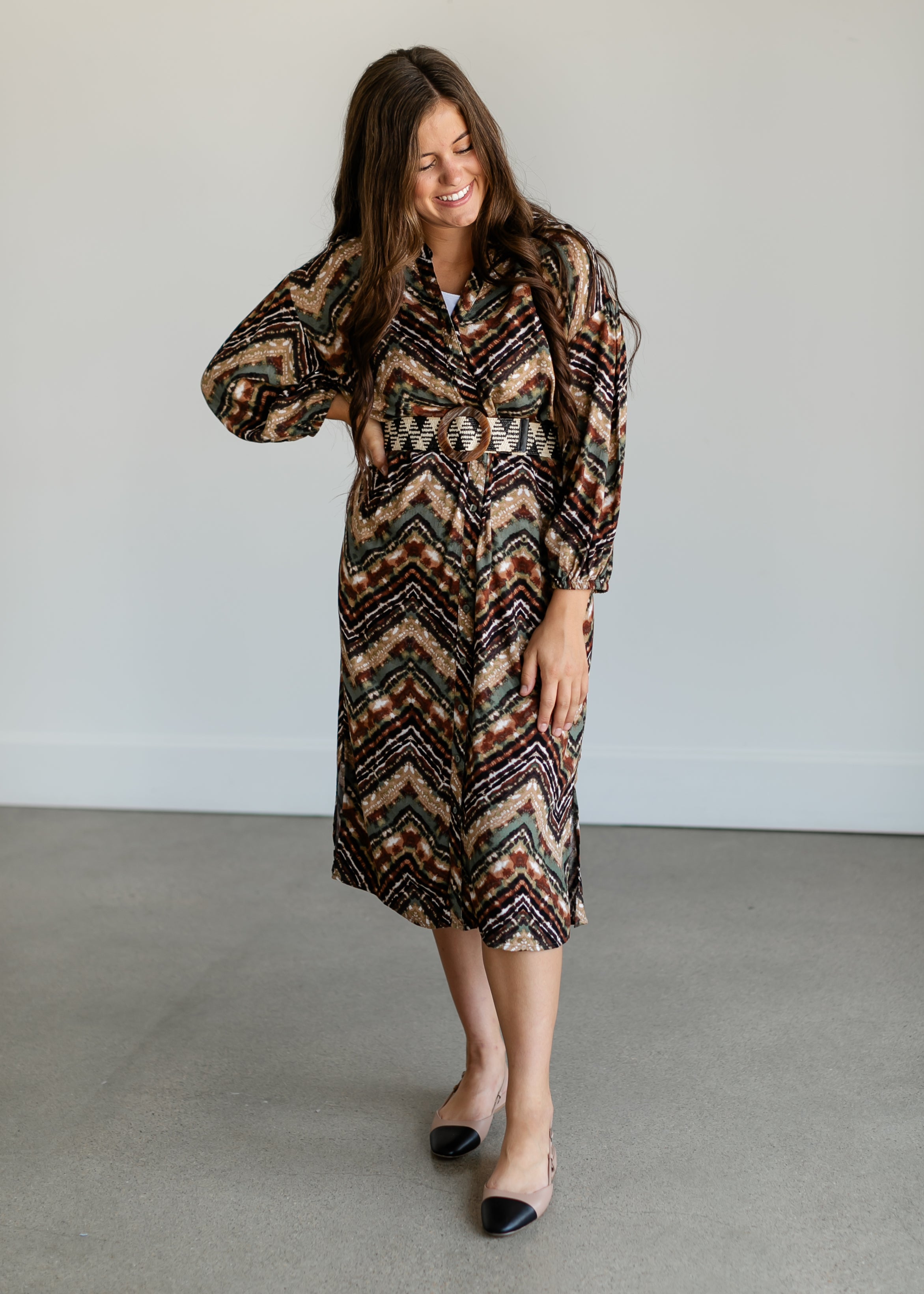Abstract Chevron Midi Shirtdress - FINAL SALE