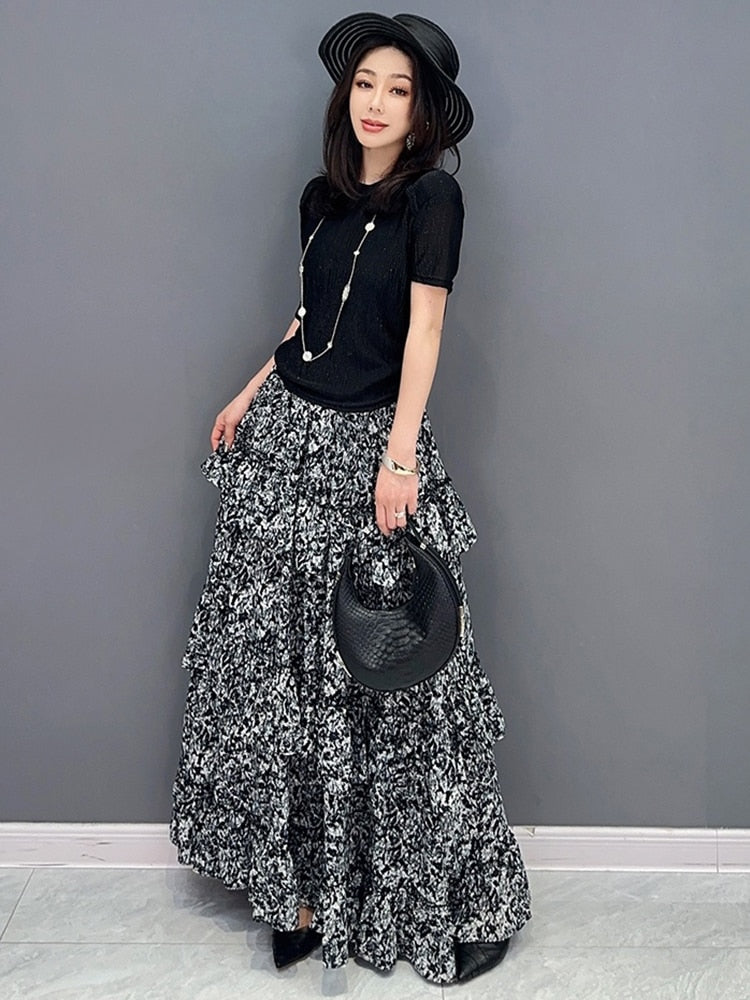 Clara Chic Top & Layered Skirt 2-Set Piece