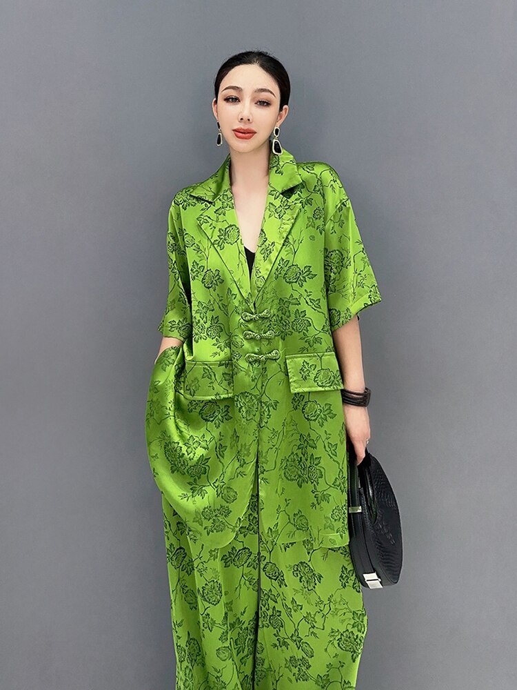 Green Chic Floral Print Top & Wide Leg Pants 2-Piece Set