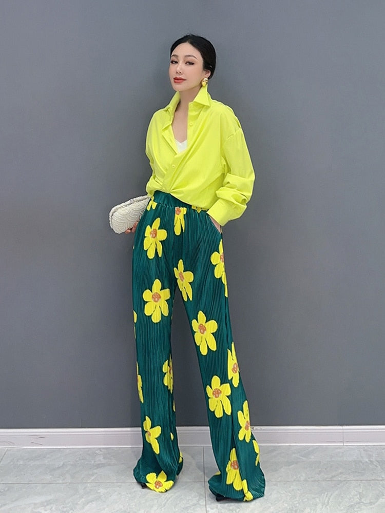 Classy Casual Floral Light Blouse & Trousers 2-Piece Set