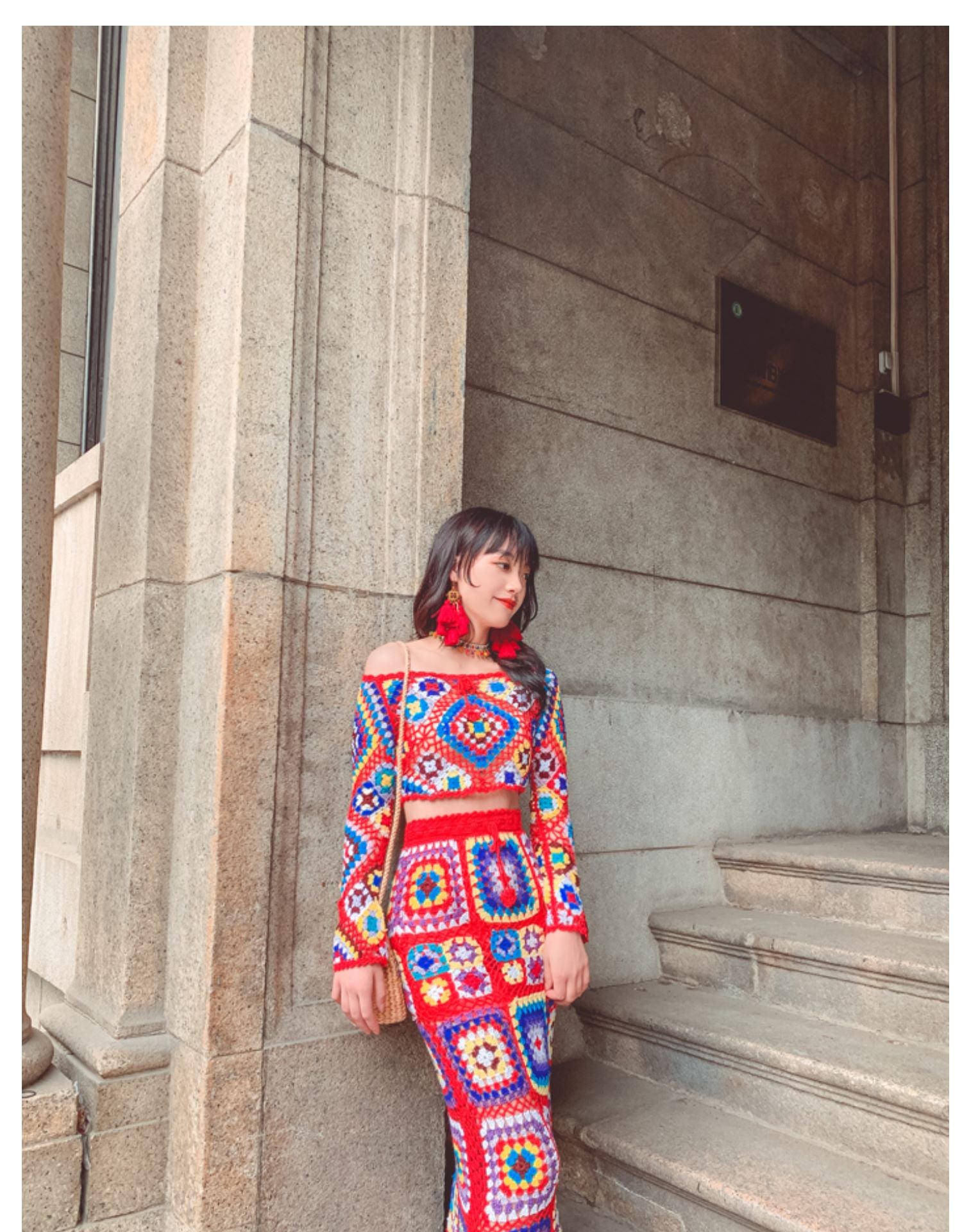 Handmade See Through Knit Crop Top & Midi Skirt 2-Piece Set