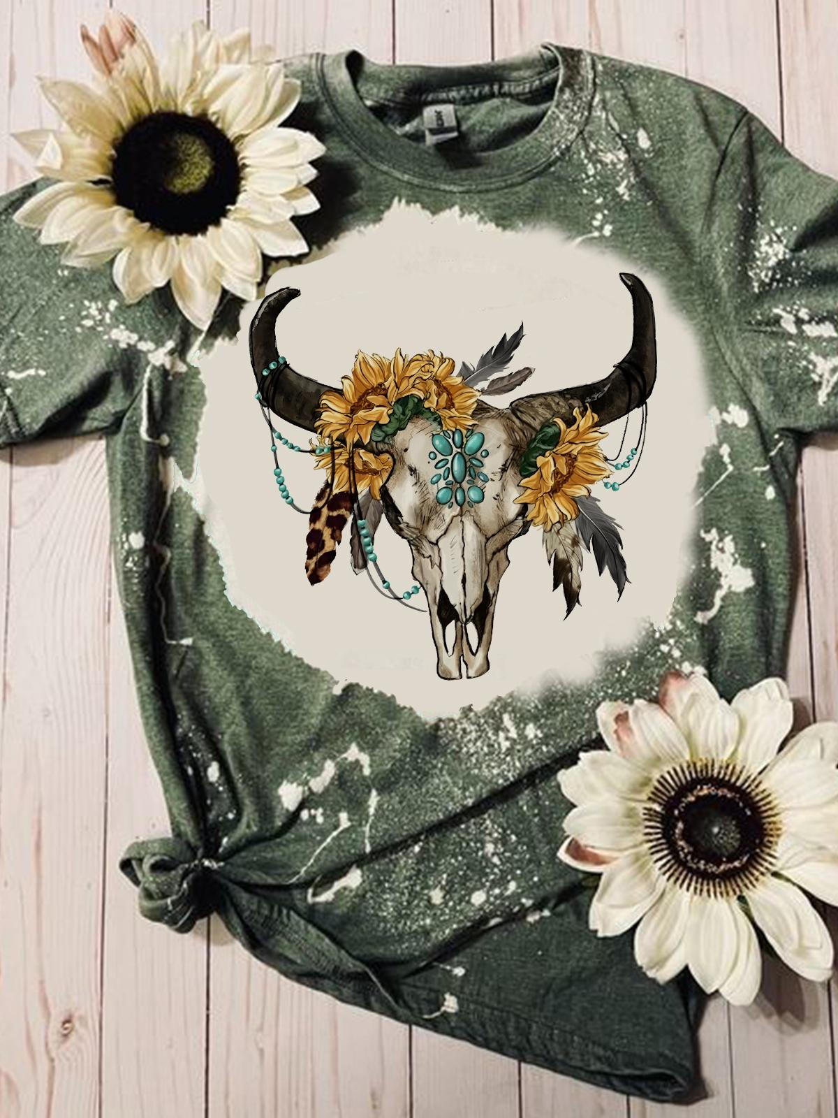 Cow Skull Turquoise Tie Dye T-shirt