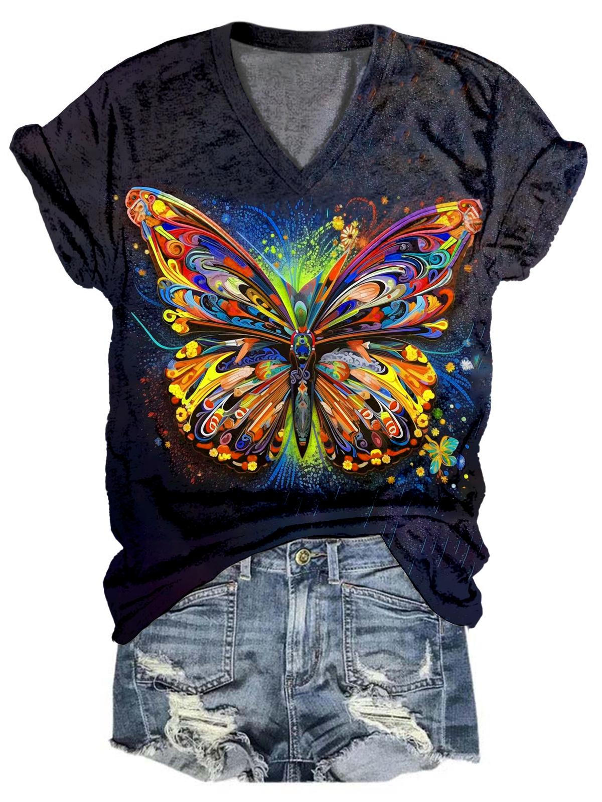 Butterfly Painting Print V Neck T-shirt