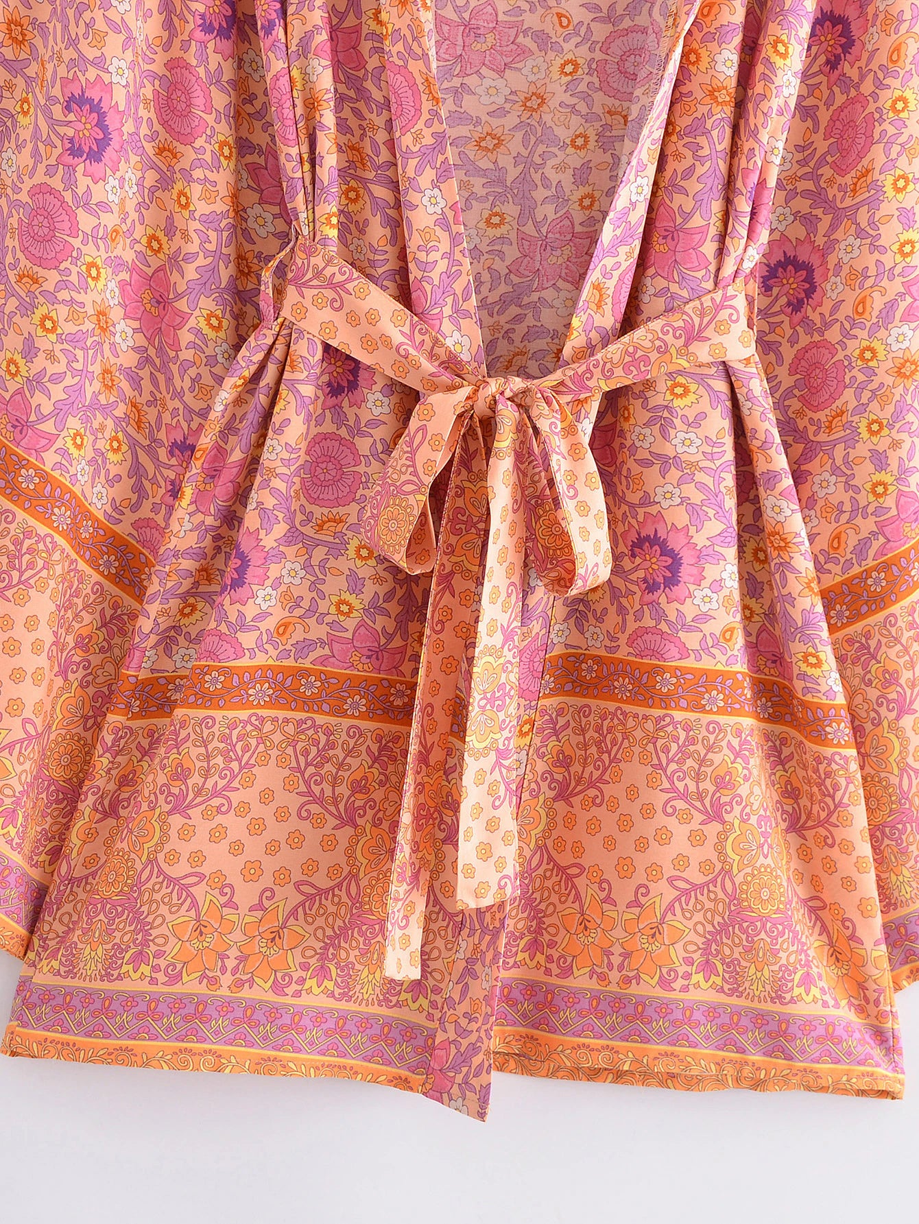 Sweet Orange Boho Floral Print Short Robe