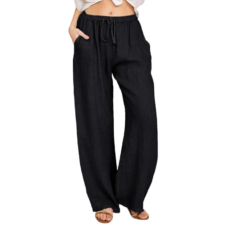 Women's largest size cotton linen casual trousers