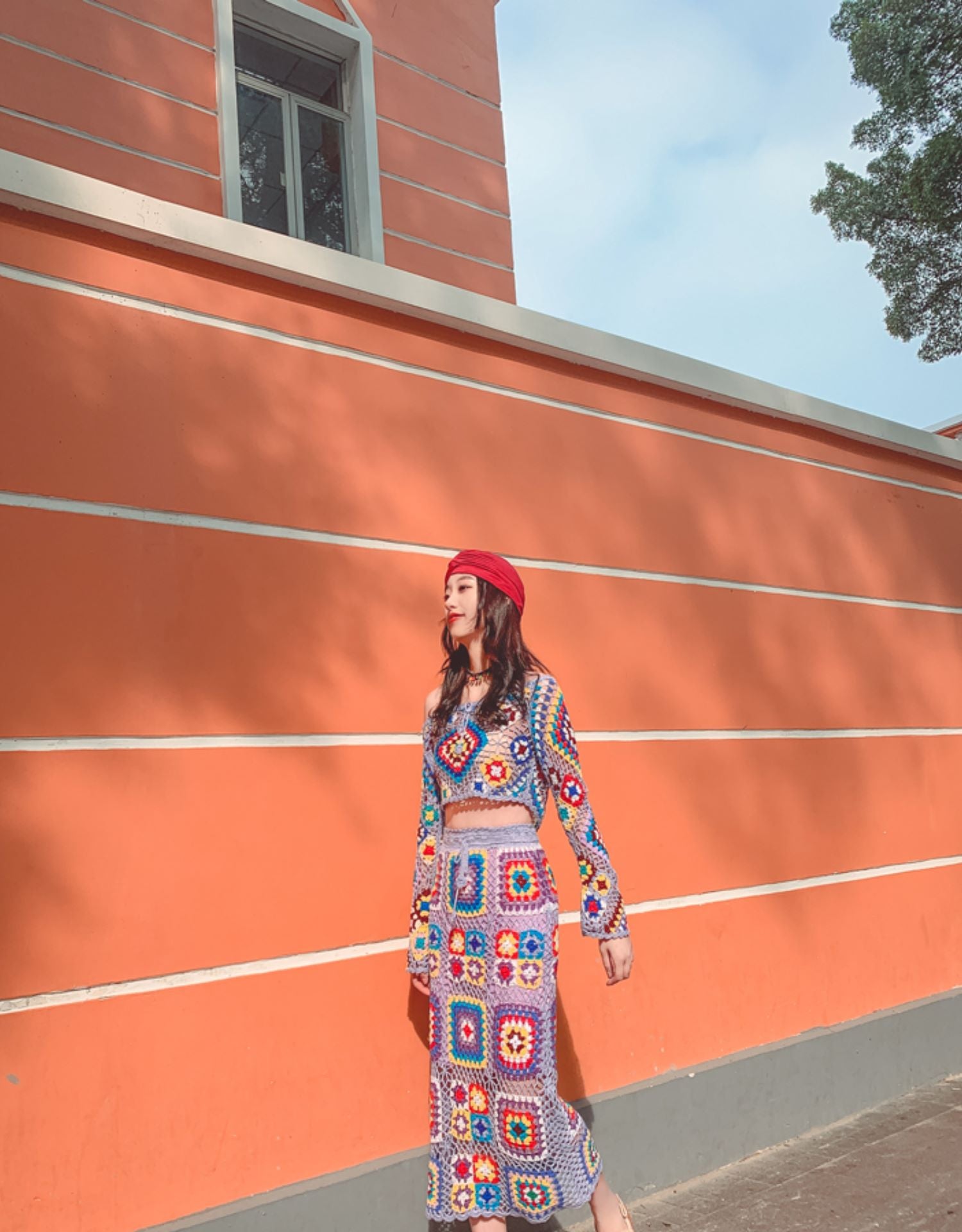 Handmade See Through Knit Crop Top & Midi Skirt 2-Piece Set